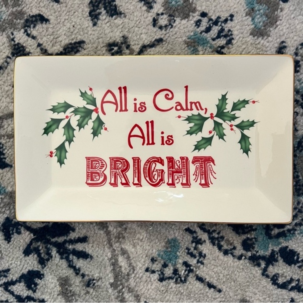 Lenox Holiday Tray with Holly and Red Script